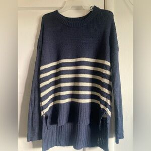 RDI Navy and Cream Striped Crew Neck Sweater